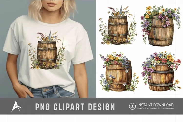 Watercolor Floral Barrel Clipart