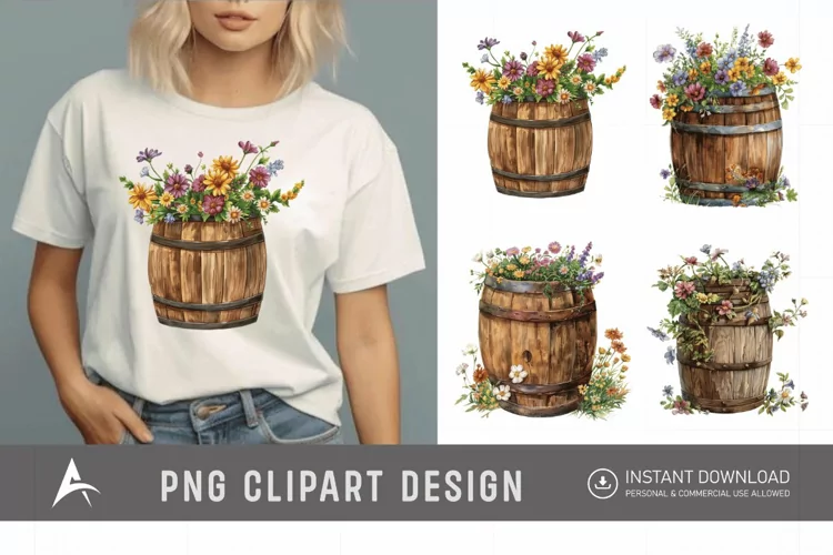 Watercolor Floral Barrel Clipart