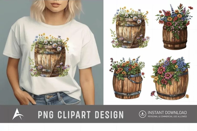 Watercolor Floral Barrel Clipart
