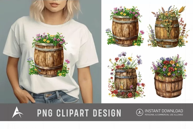Watercolor Floral Barrel Clipart