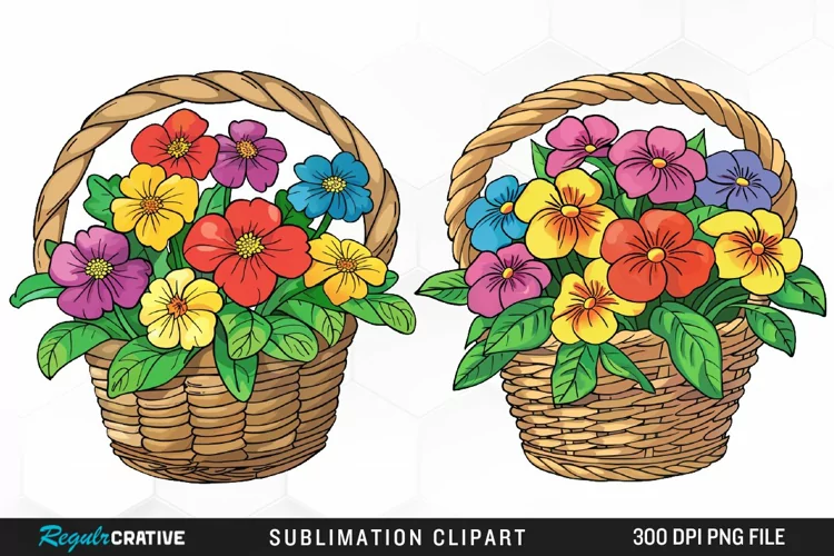 Watercolor Floral Basket Illustration Clipart