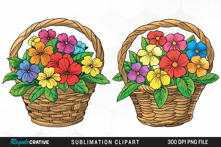 Watercolor Floral Basket Illustration Clipart