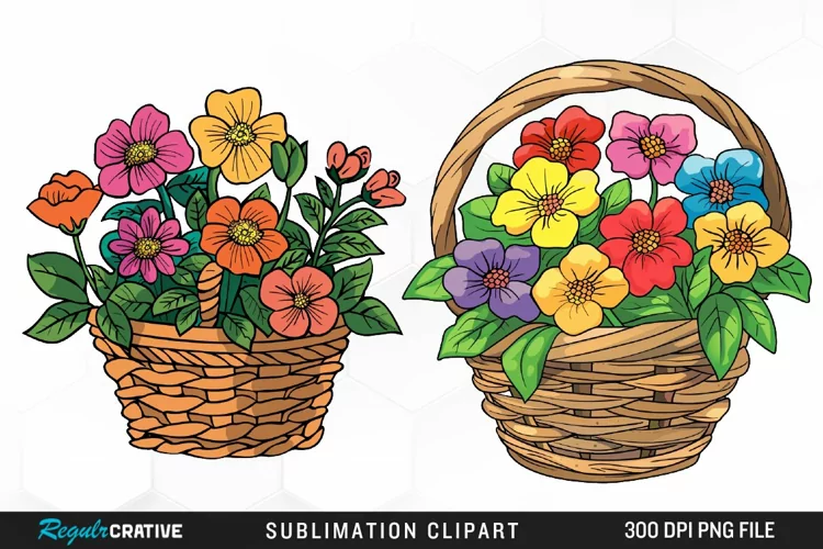 Watercolor Floral Basket Exquisite Clipart