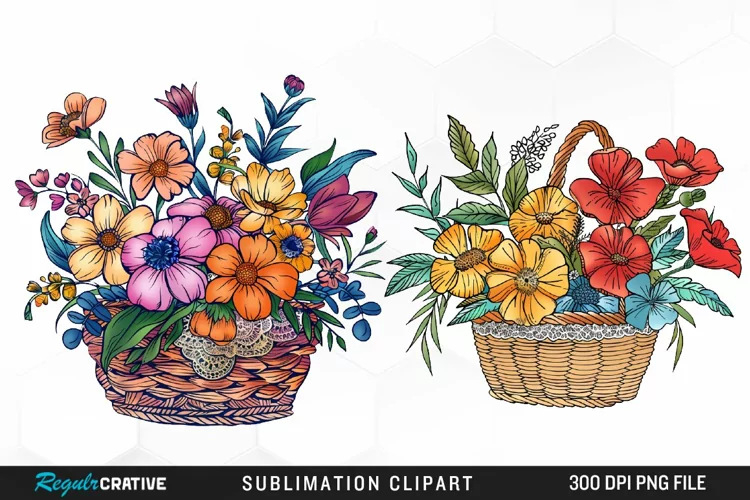 Watercolor Floral Basket Exquisite Clipart
