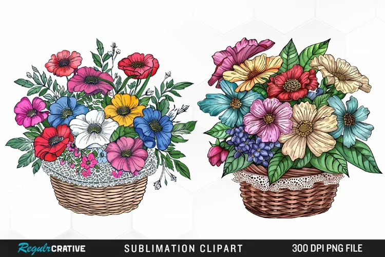 Watercolor Floral Basket Exquisite Clipart