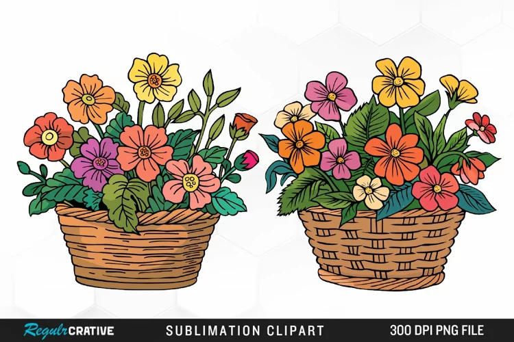 Watercolor Floral Basket Exquisite Clipart