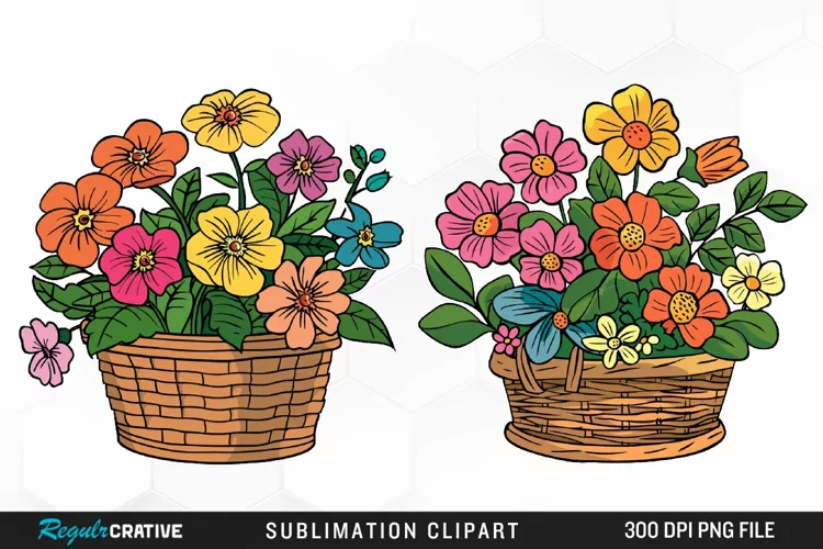 Watercolor Floral Basket Exquisite Clipart