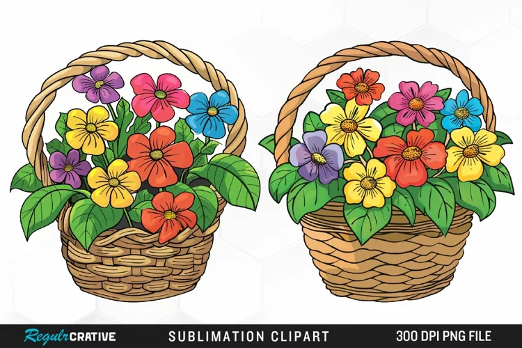 Watercolor Floral Basket Illustration Clipart