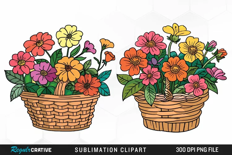 Watercolor Floral Basket Illustration Clipart