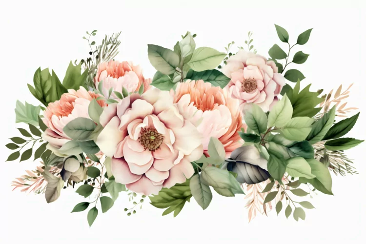 Watercolor floral border wreath pink peach Background
