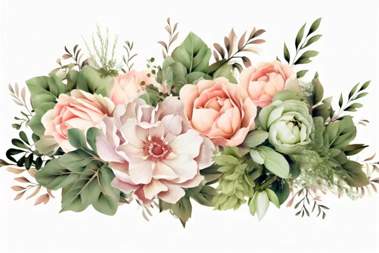 Watercolor floral border wreath pink peach Background