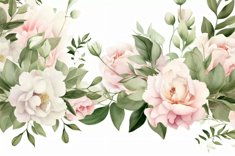 Watercolor floral border wreath pink peach Background