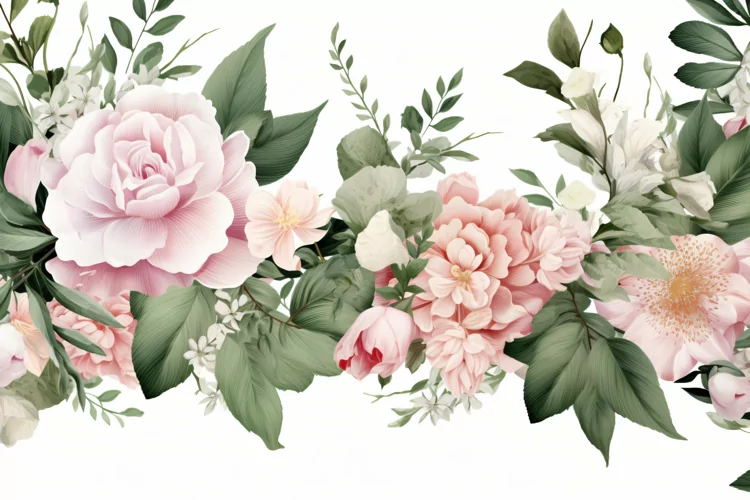 Watercolor floral border wreath pink peach Background