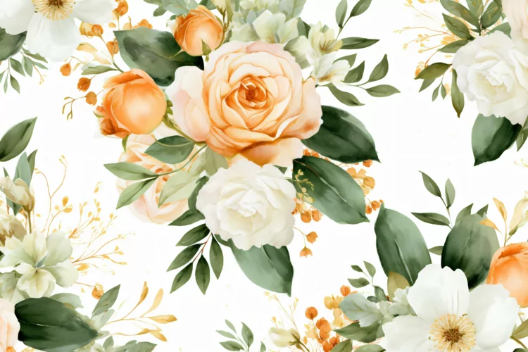Watercolor floral border wreath with green leaves background