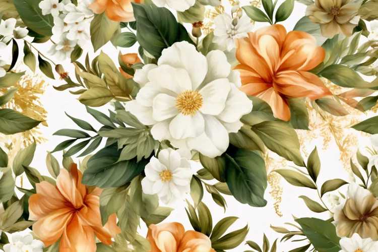 Watercolor floral border wreath with green leaves background