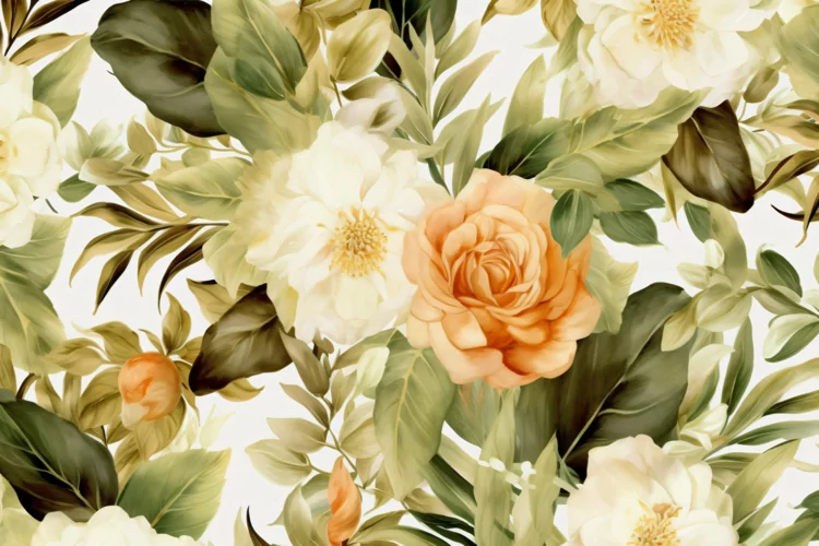 Watercolor floral border wreath with green leaves background