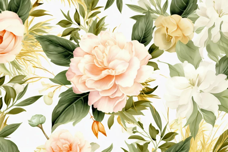 Watercolor floral border wreath with green leaves background