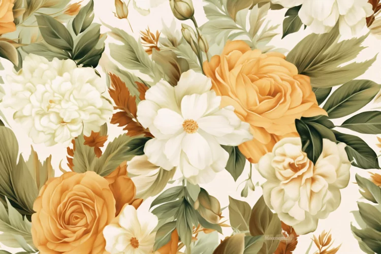 Watercolor floral border wreath with green leaves background