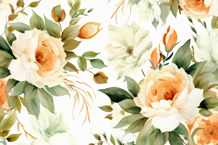 Watercolor floral border wreath with green leaves background