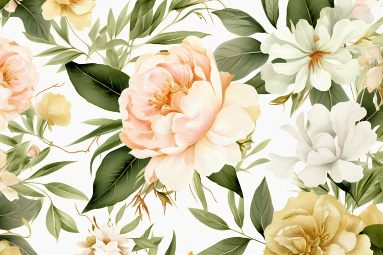 Watercolor floral border wreath with green leaves background