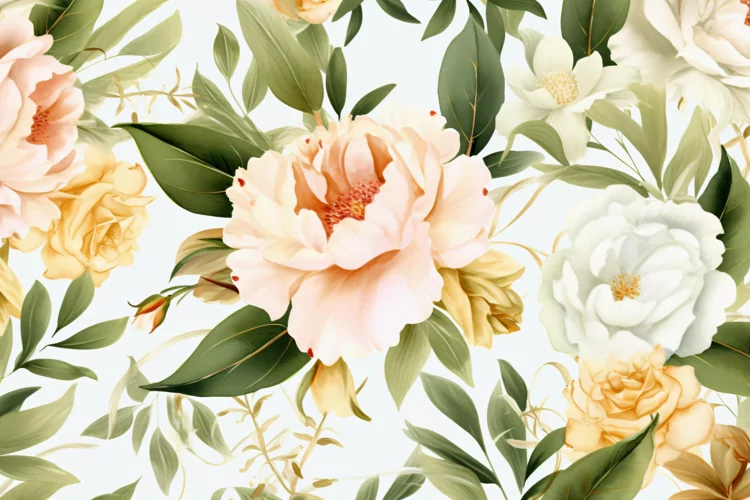 Watercolor floral border wreath with green leaves background