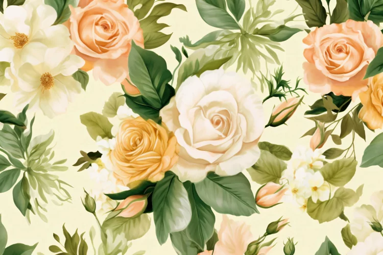 Watercolor floral border wreath with green leaves background