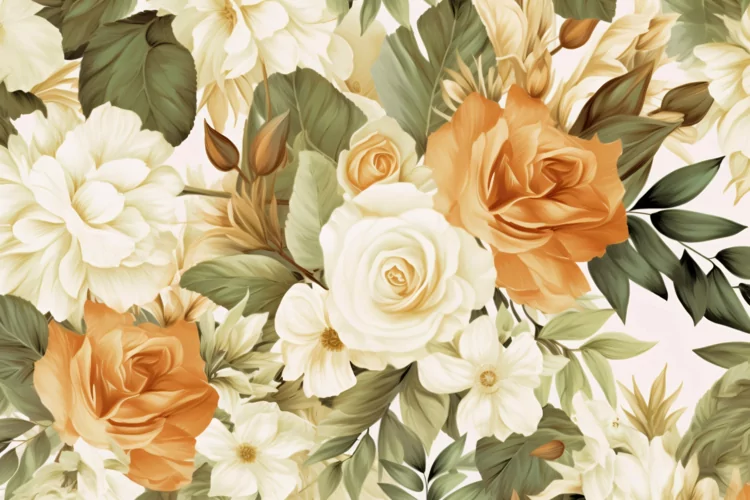 Watercolor floral border wreath with green leaves background