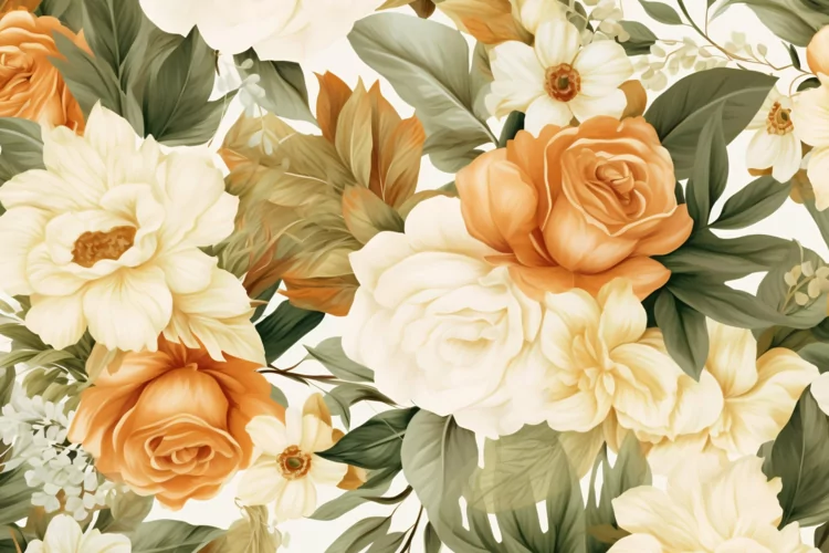 Watercolor floral border wreath with green leaves background
