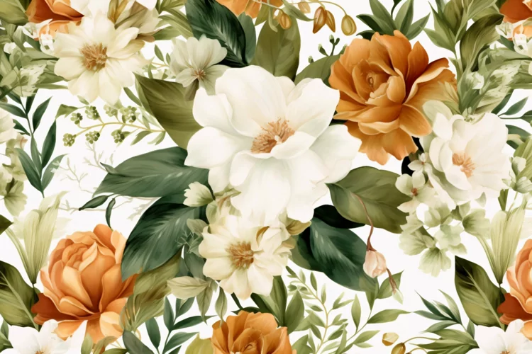Watercolor floral border wreath with green leaves background