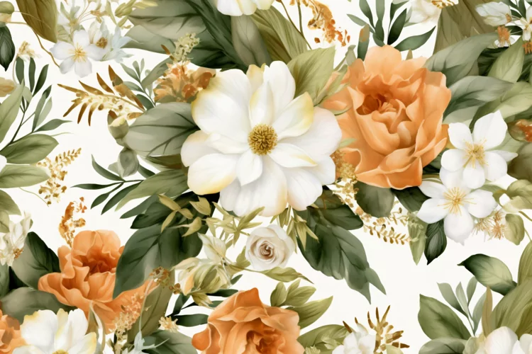 Watercolor floral border wreath with green leaves background