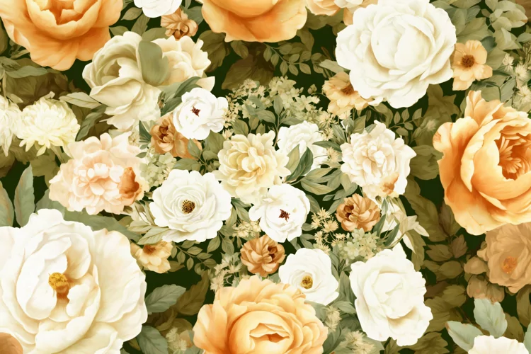Watercolor floral border wreath with green leaves background