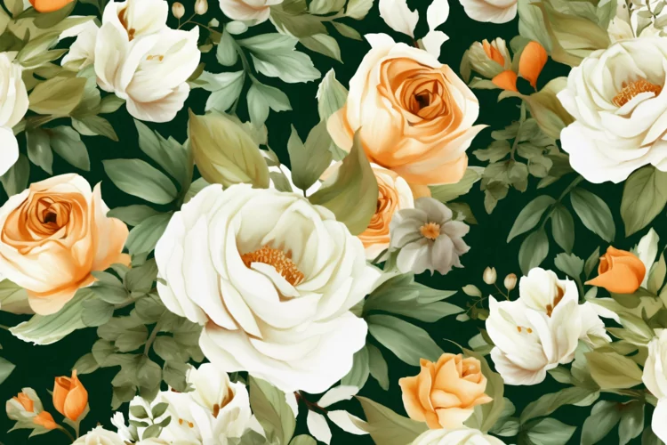 Watercolor floral border wreath with green leaves background