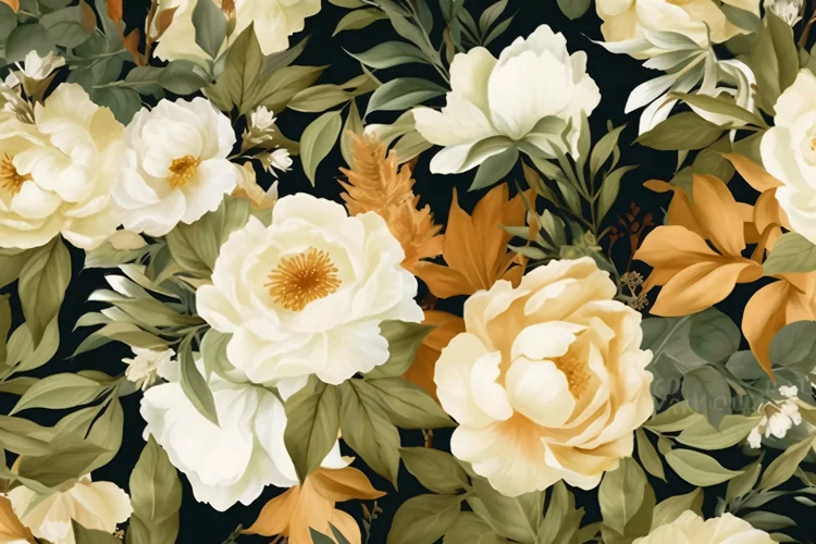 Watercolor floral border wreath with green leaves background