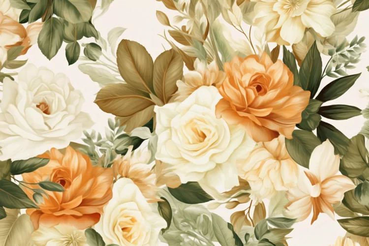 Watercolor floral border wreath with green leaves background