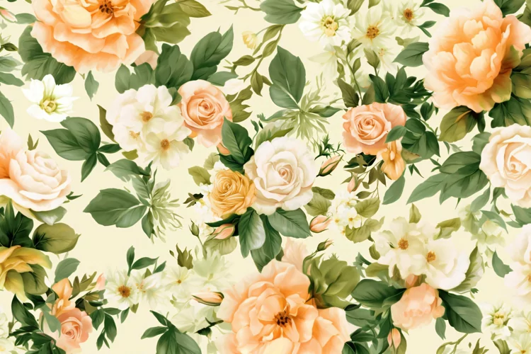 Watercolor floral border wreath with green leaves background