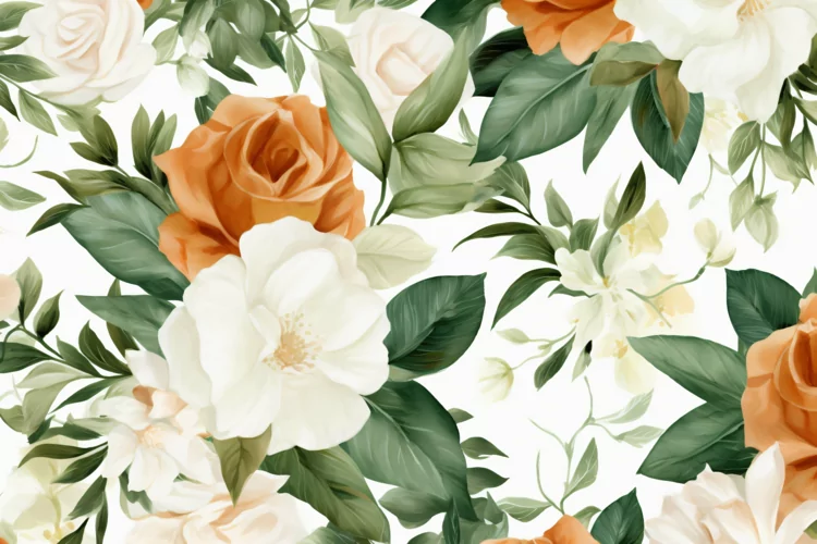 Watercolor floral border wreath with green leaves background