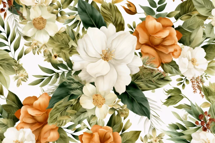 Watercolor floral border wreath with green leaves background