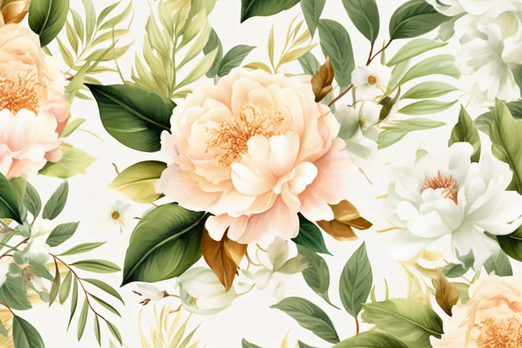 Watercolor floral border wreath with green leaves background
