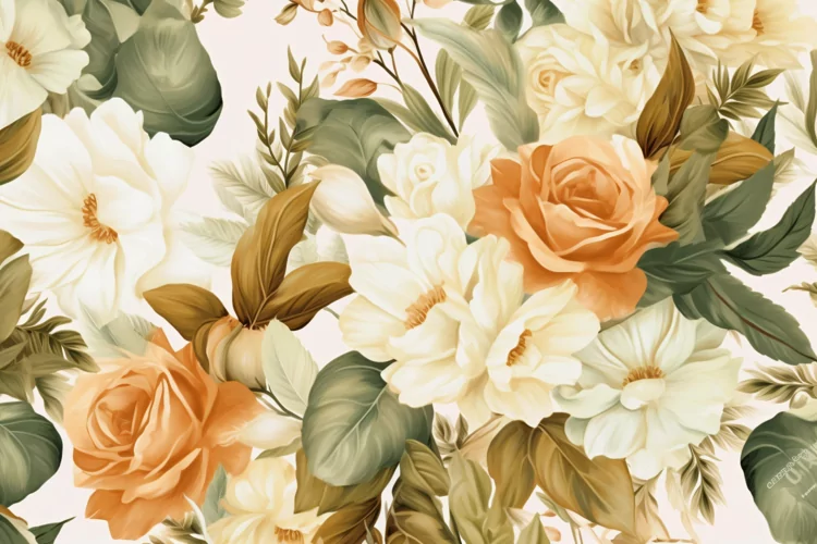 Watercolor floral border wreath with green leaves background