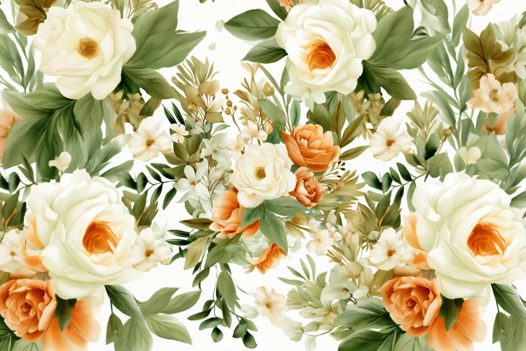 Watercolor floral border wreath with green leaves background