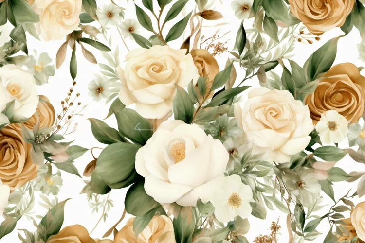 Watercolor floral border wreath with green leaves background
