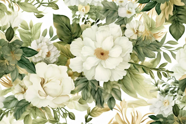 Watercolor floral border wreath with green leaves background