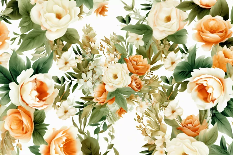 Watercolor floral border wreath with green leaves background