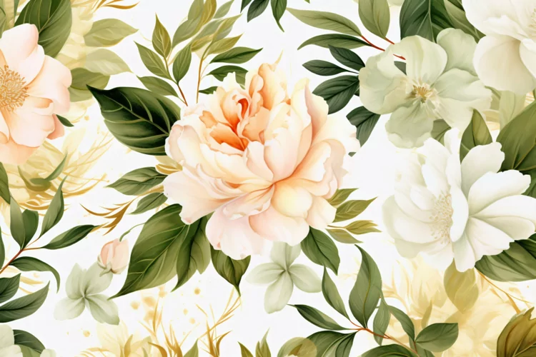 Watercolor floral border wreath with green leaves background