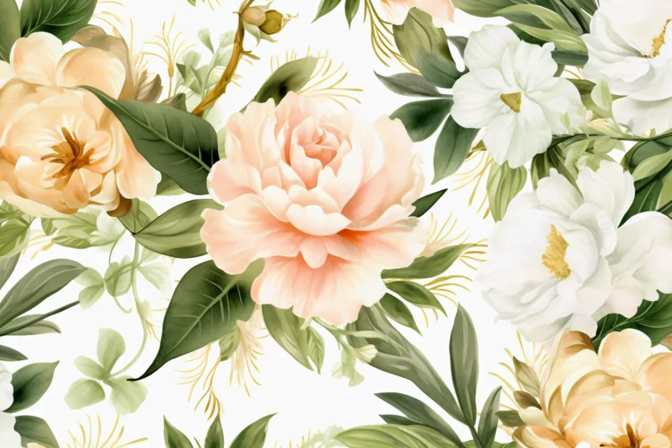 Watercolor floral border wreath with green leaves background
