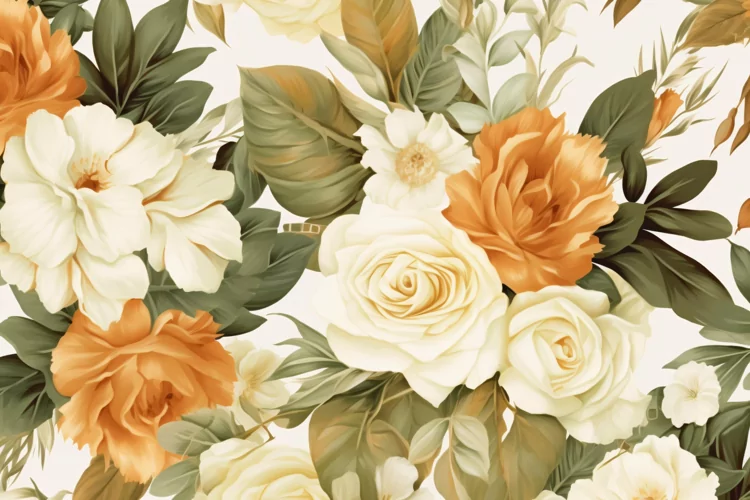 Watercolor floral border wreath with green leaves background