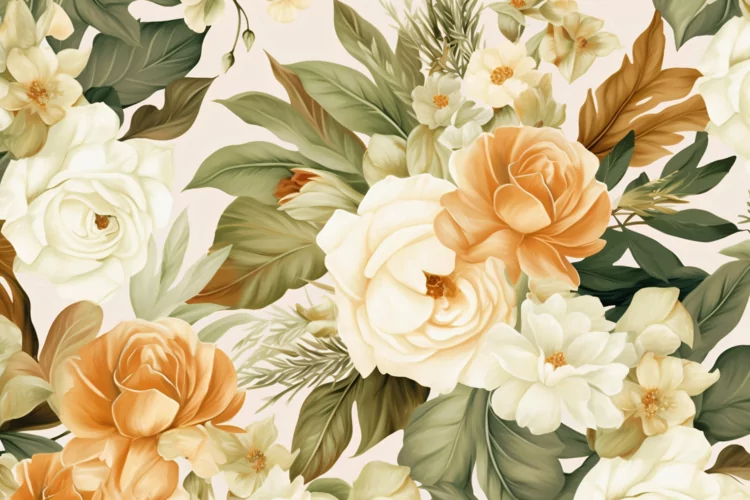 Watercolor floral border wreath with green leaves background