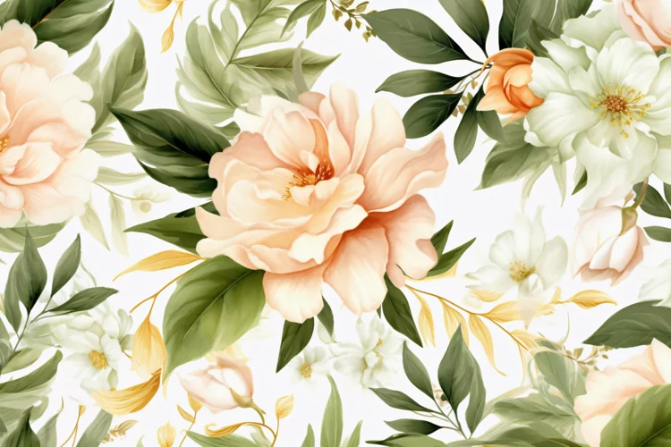 Watercolor floral border wreath with green leaves background