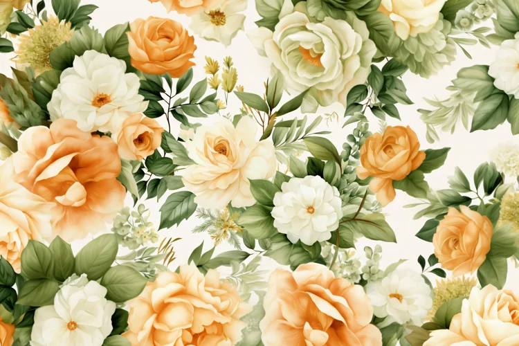 Watercolor floral border wreath with green leaves background