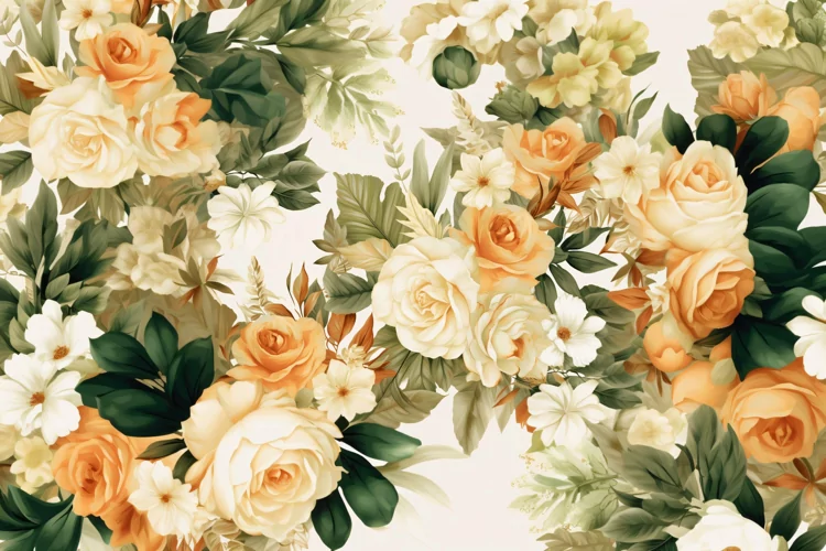 Watercolor floral border wreath with green leaves background